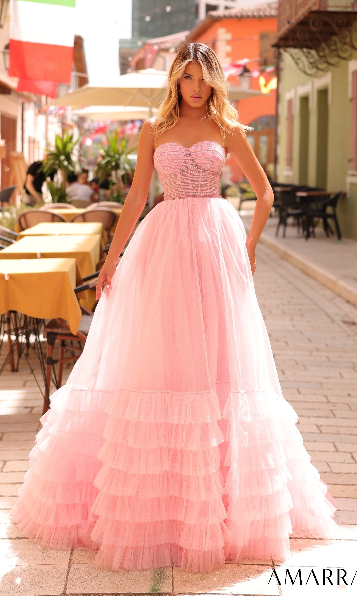 Light Pink Amarra Long Formal Dress 88277