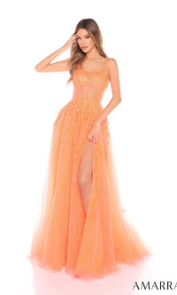 Neon Orange Amarra Long Formal Dress 88310