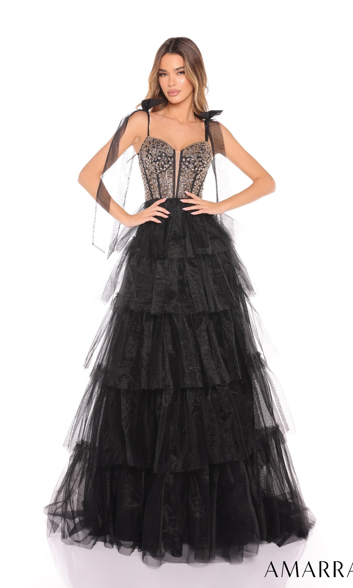 Black/Gold Amarra Long Formal Dress 88331