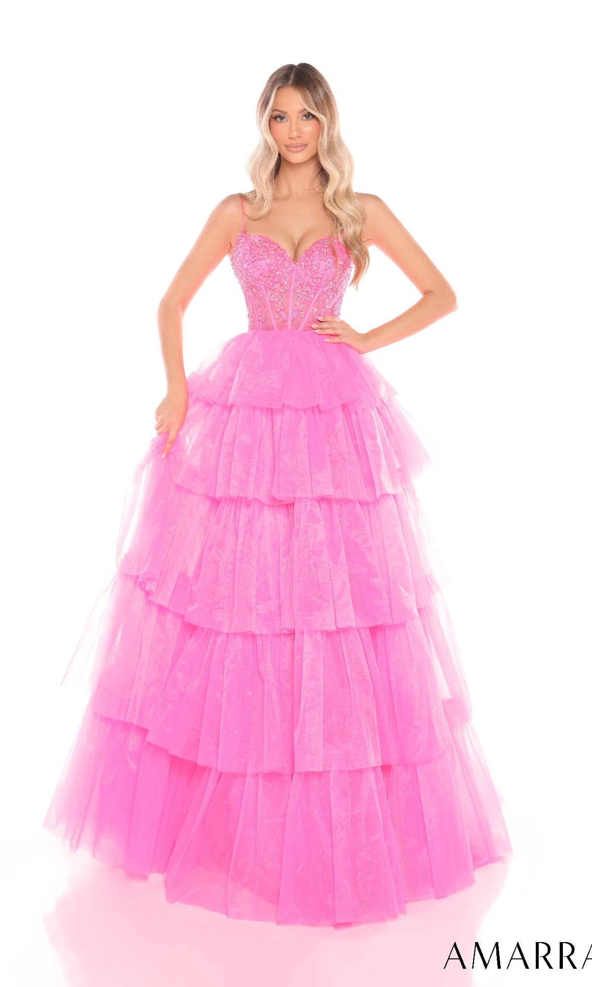 Hot Pink Amarra Long Formal Dress 88345