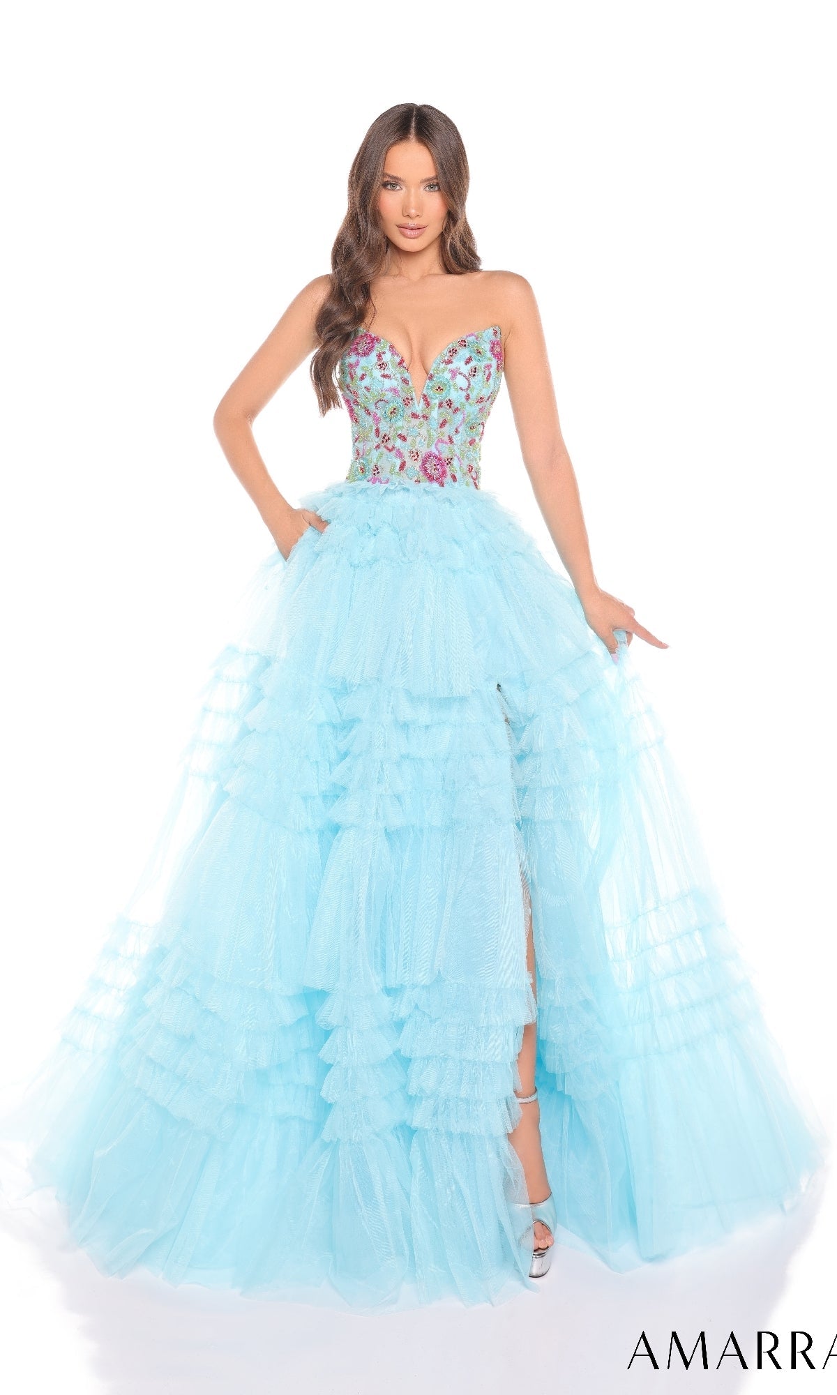 Light Blue/Multi Amarra Long Formal Dress 88369