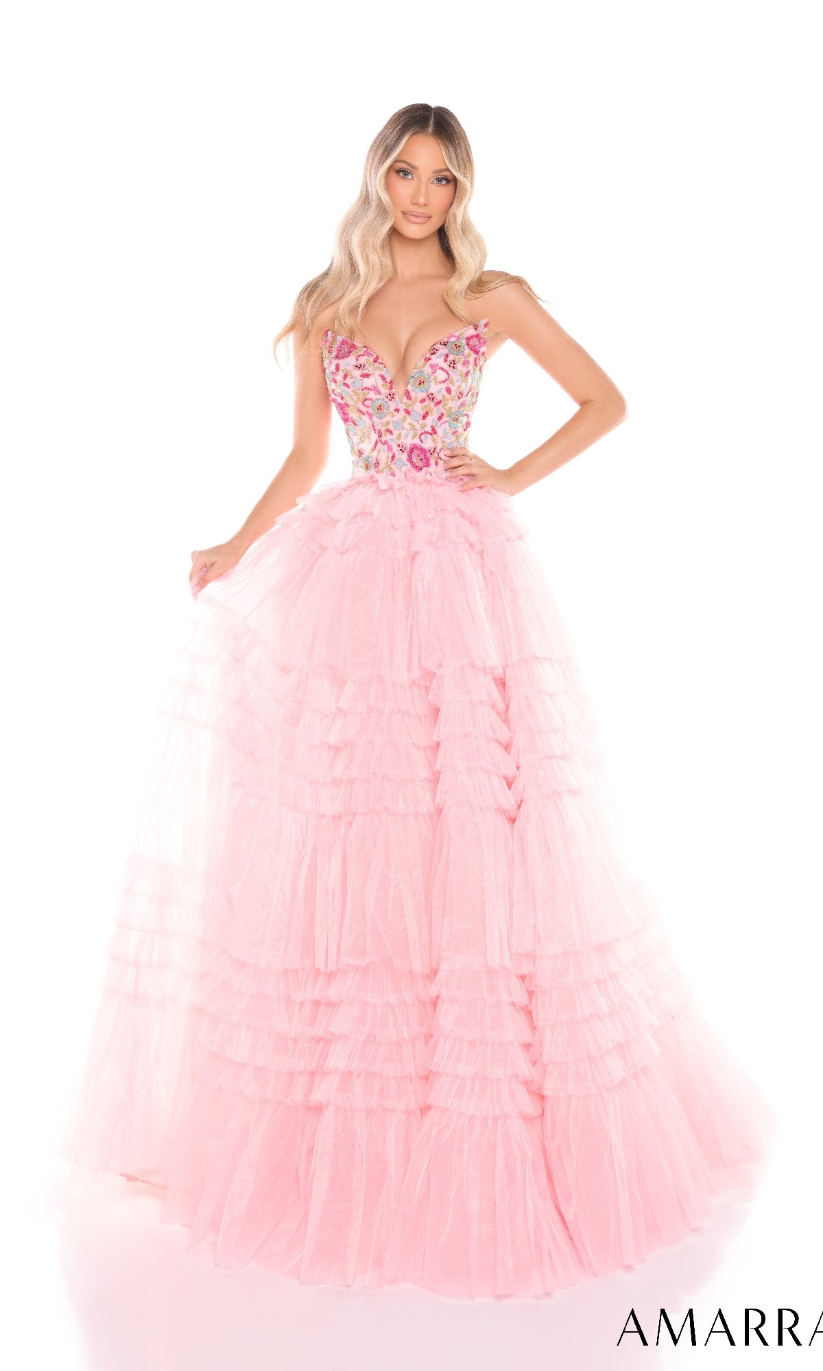 Light Pink/Multi Amarra Long Formal Dress 88369