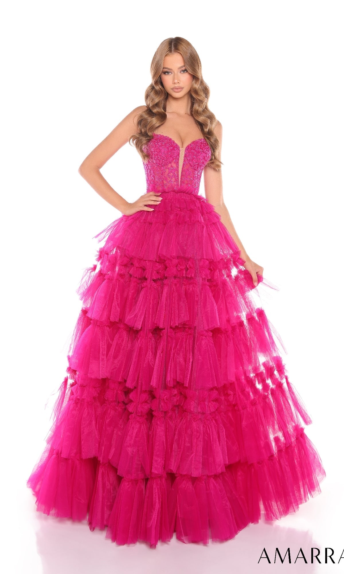Bright Fuchsia Amarra Long Formal Dress 88398
