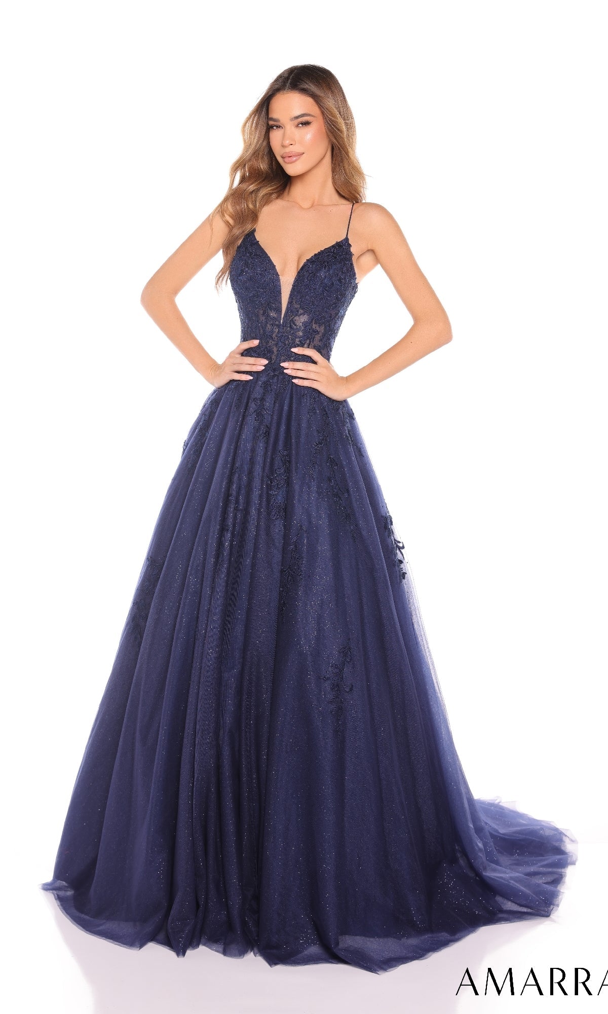 Navy Amarra Long Formal Dress 88410