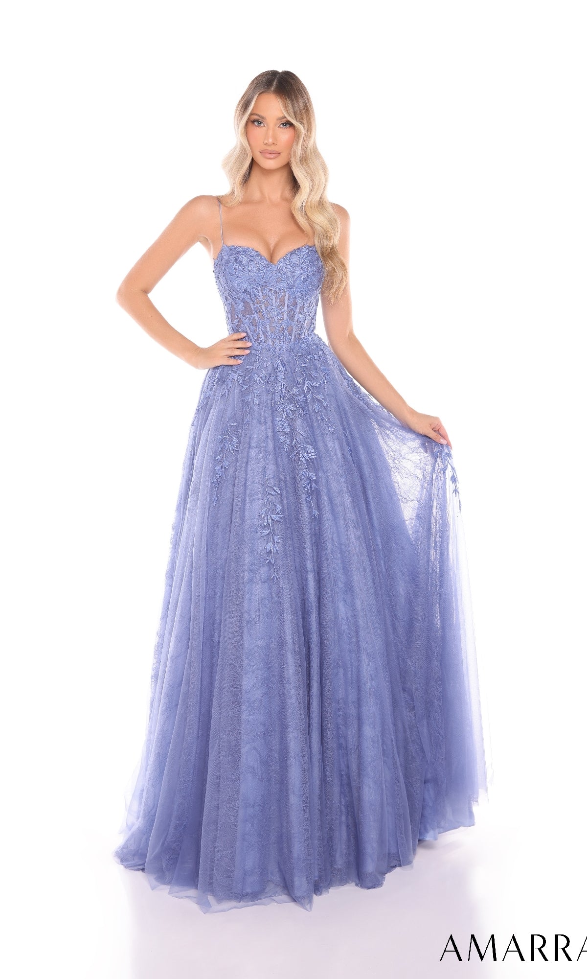 Slate Blue Amarra Long Formal Dress 88413