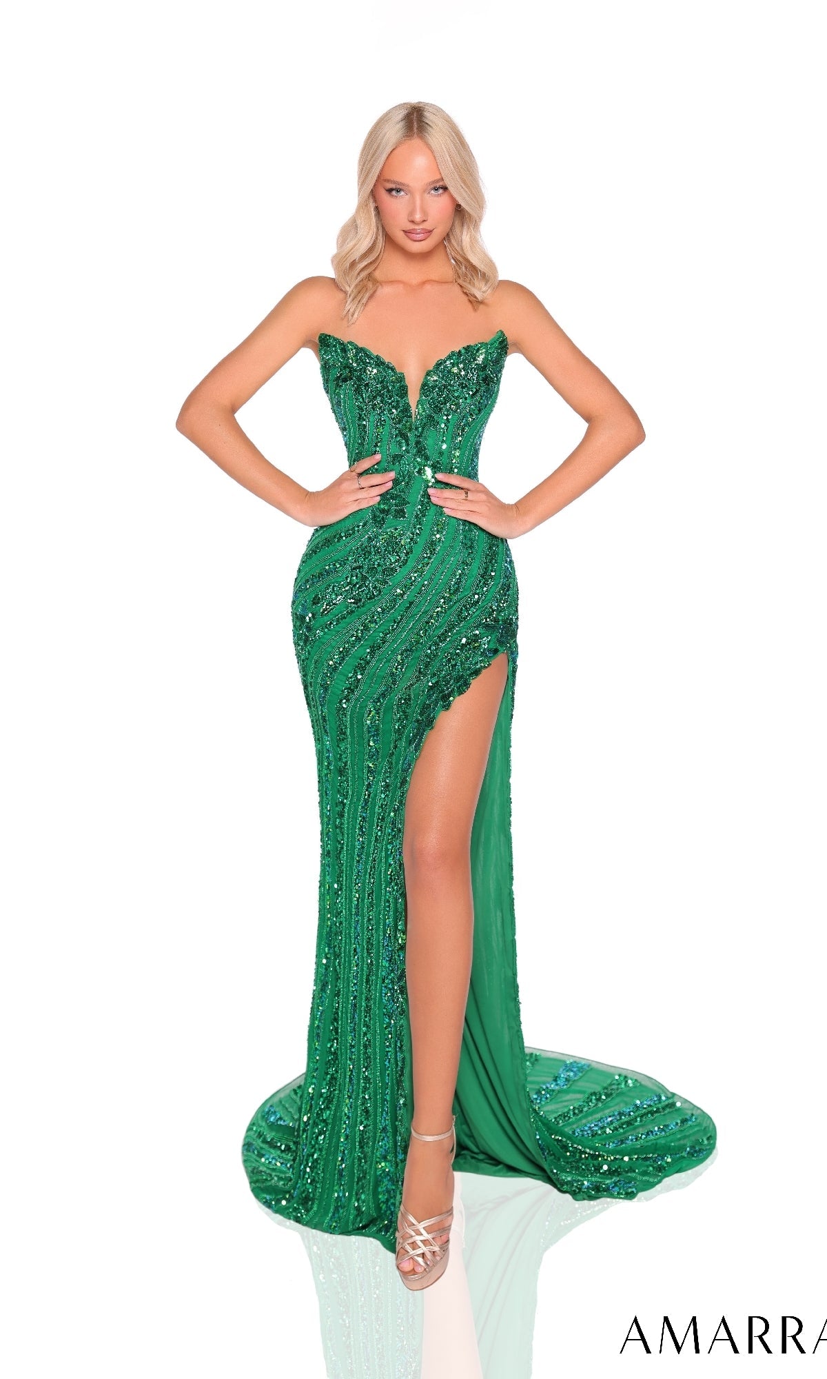 Bright Emerald Amarra Long Formal Dress 88915