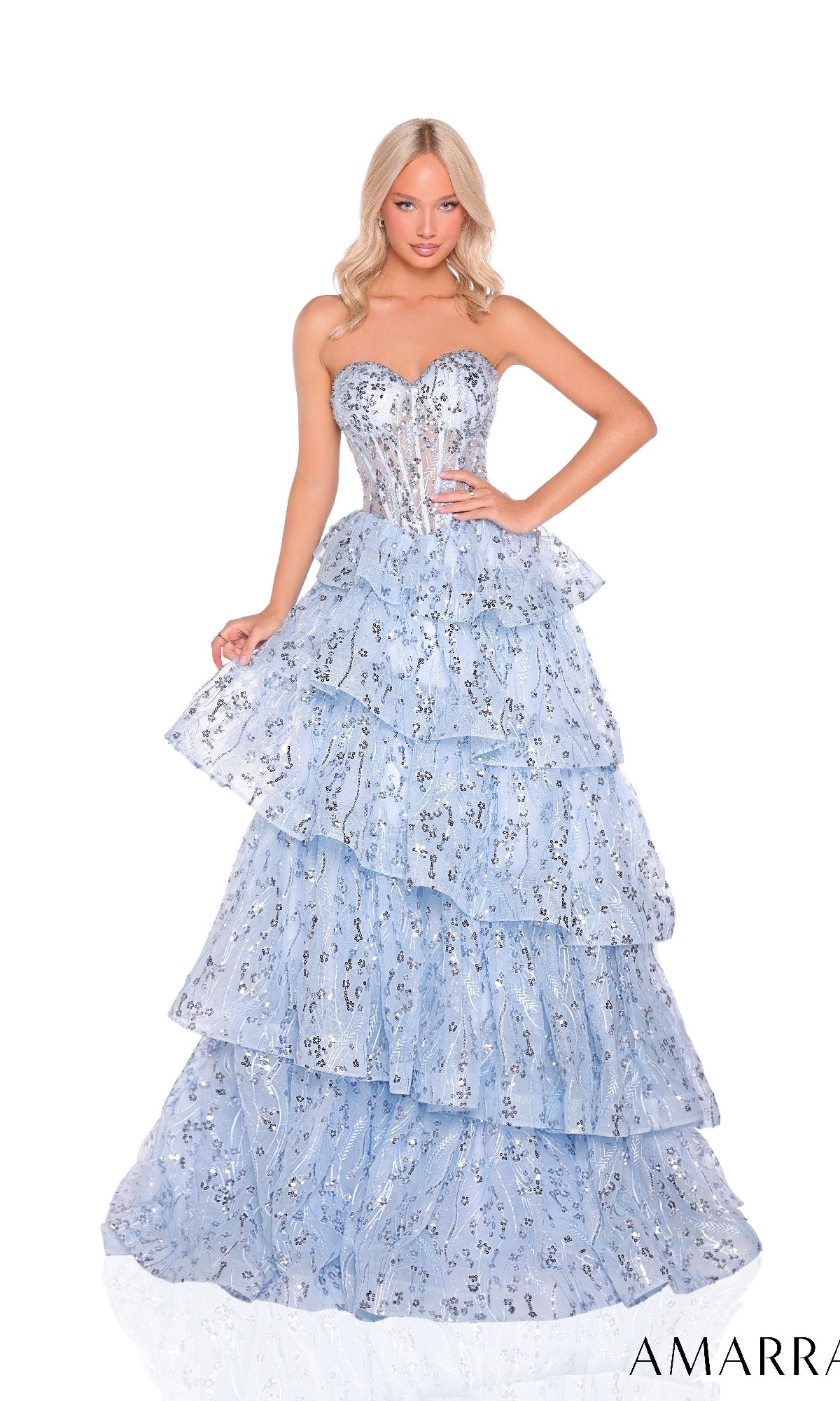 Light Blue Amarra Long Formal Dress 88934
