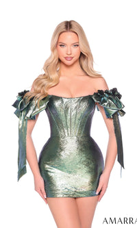 Metallic Bright Green Amarra Short Party Dress 88953