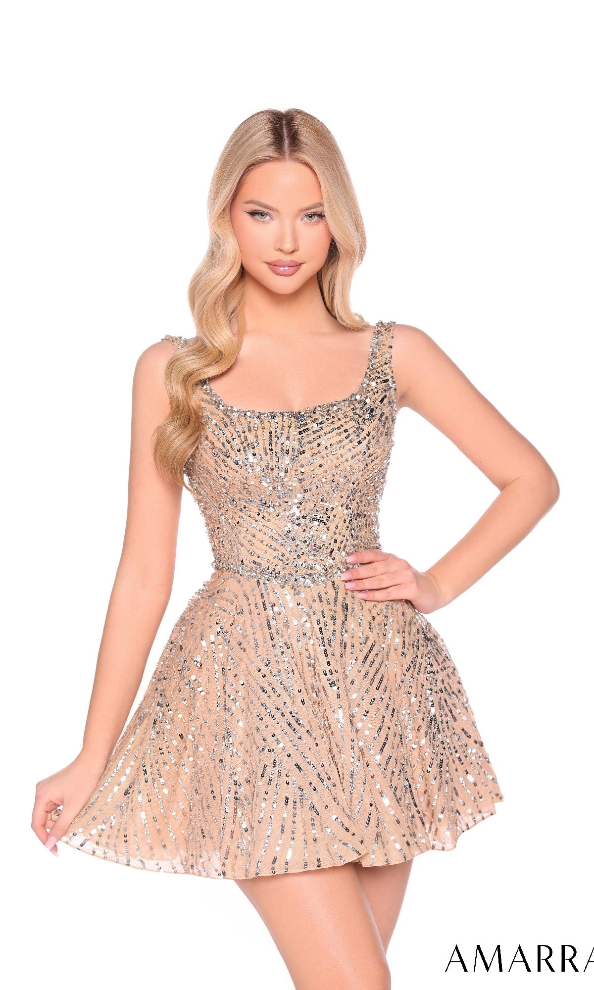 Nude/Silver Amarra Short Party Dress 88967