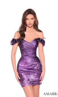 Metallic Purple Short Homecoming Dress: Amarra 89009