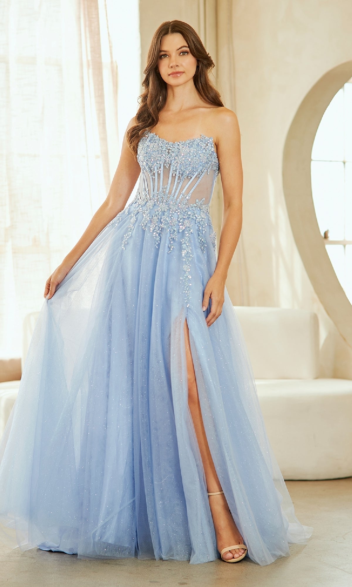 Periwinkle Amelia Couture Long Prom Dress 9078