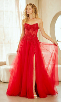 Red Amelia Couture Long Prom Dress 9078