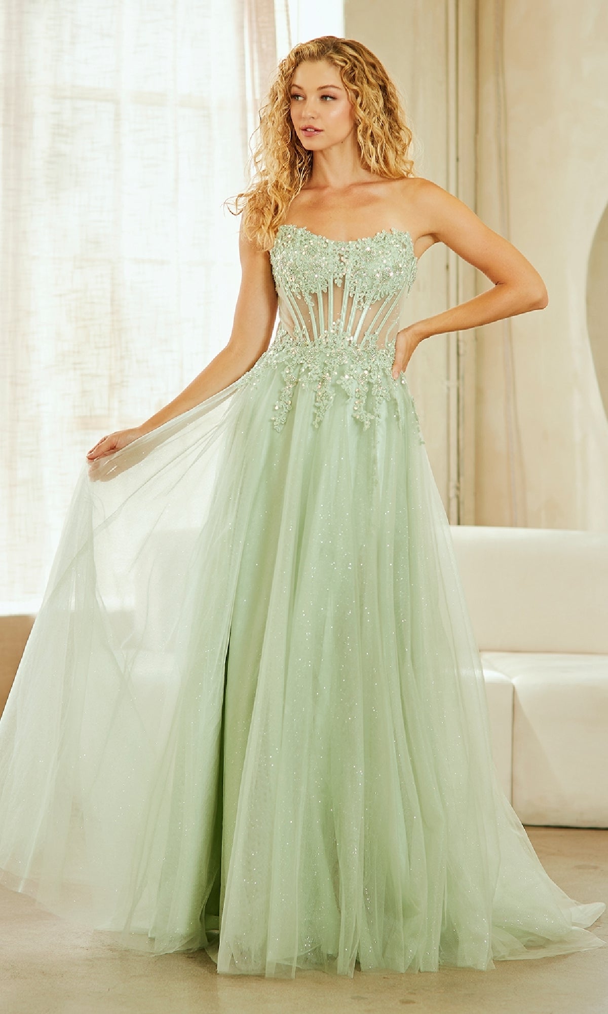 Sage Amelia Couture Long Prom Dress 9078