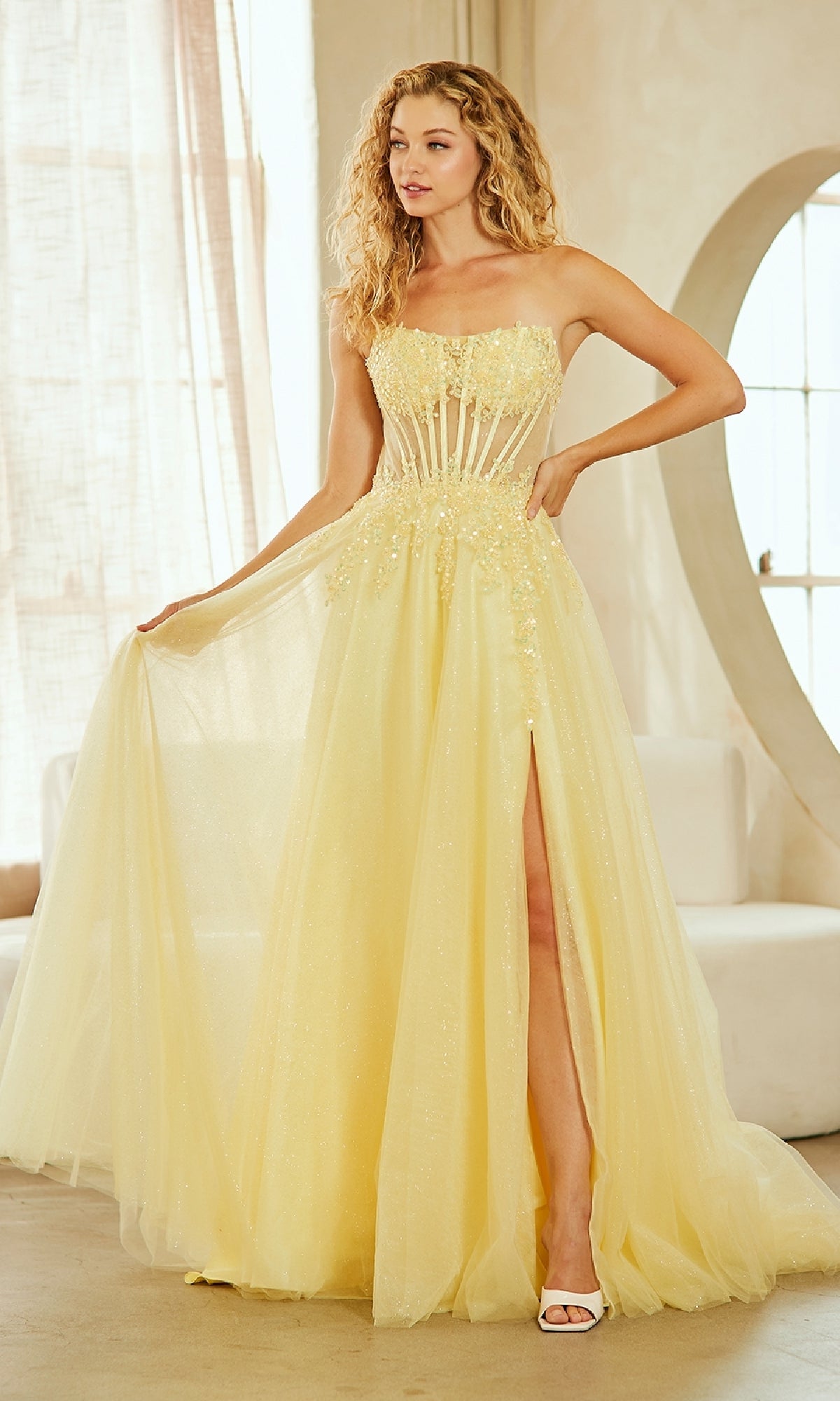 Yellow Amelia Couture Long Prom Dress 9078