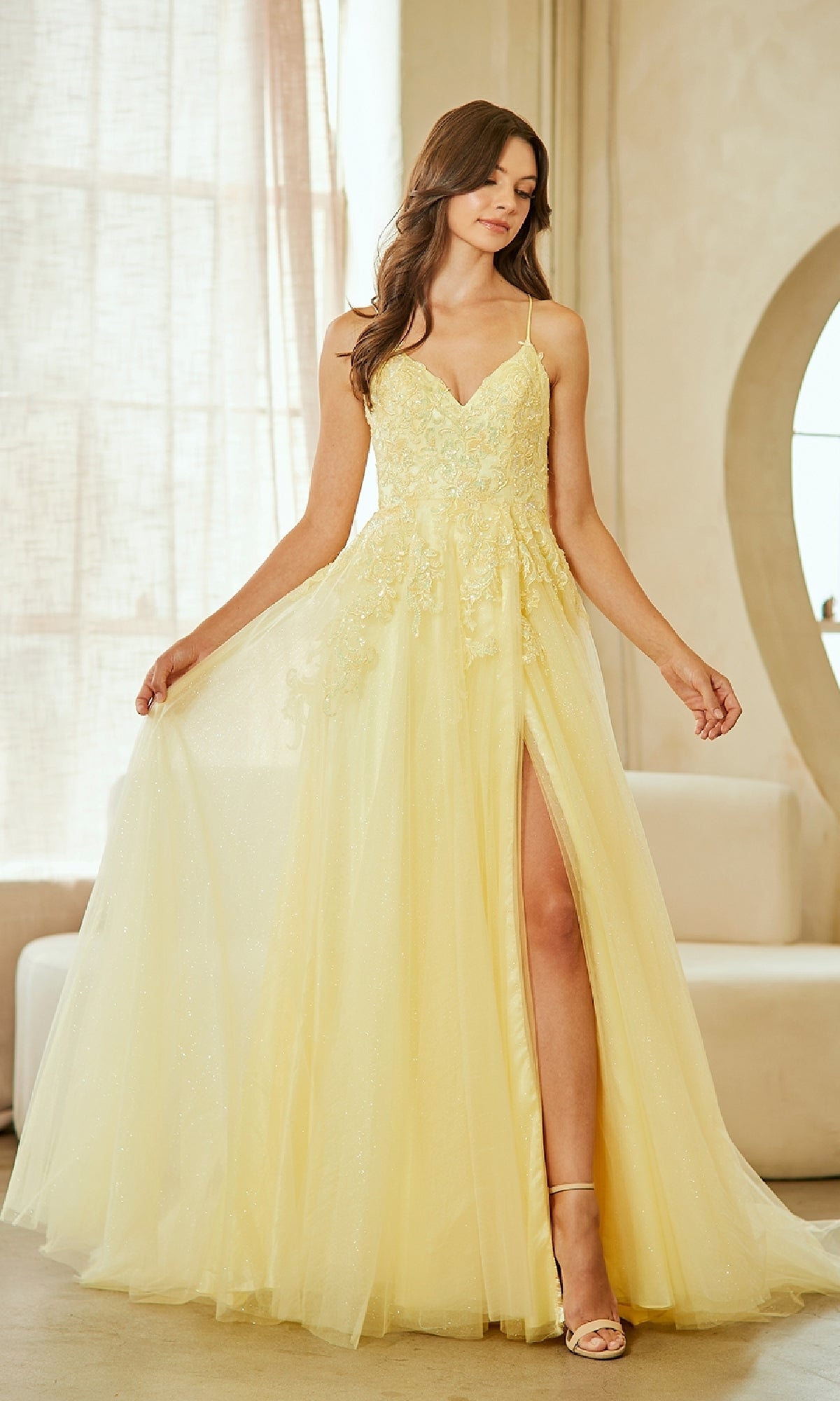 Yellow Amelia Couture Long Prom Dress 9079