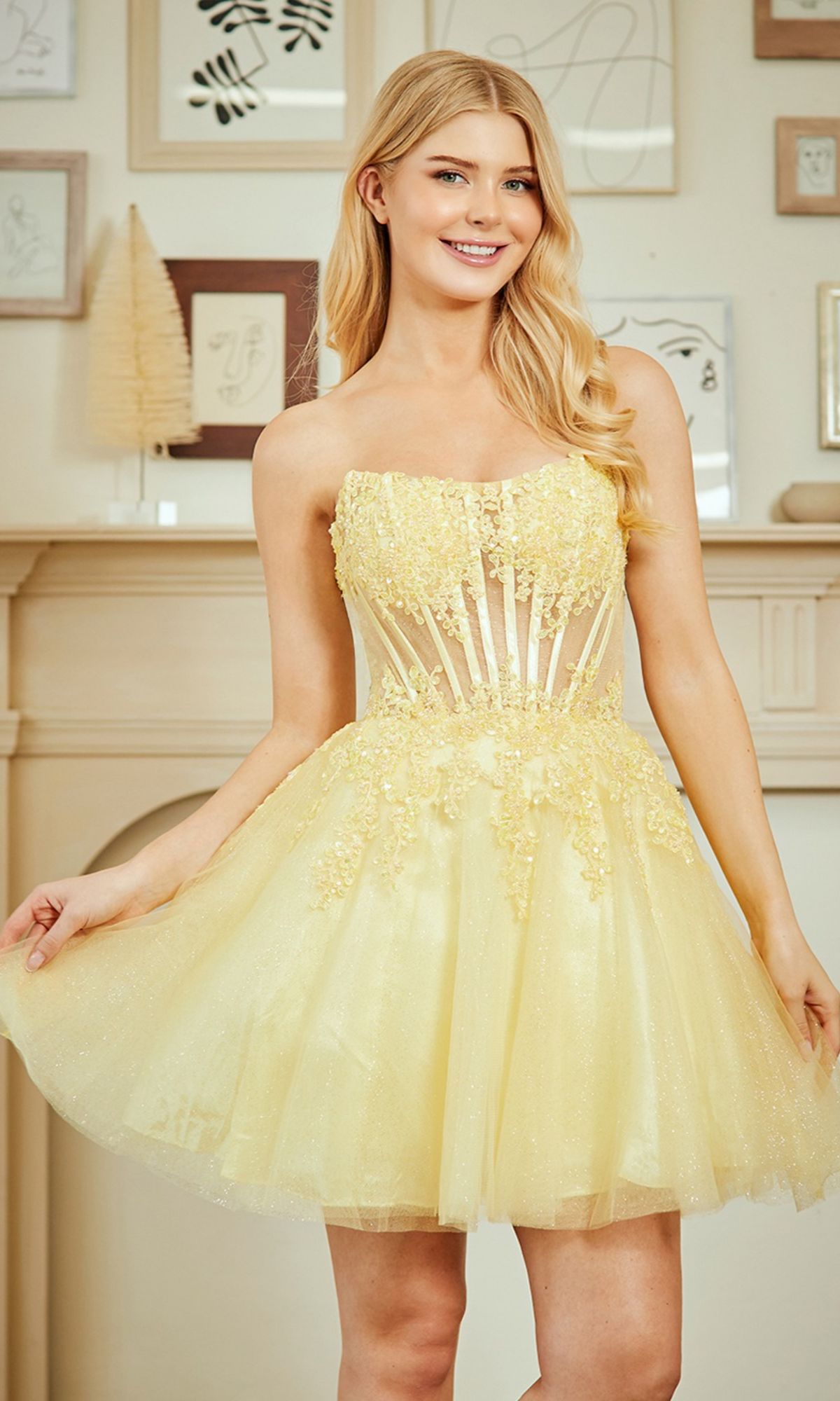 Yellow Amelia Couture Short Party Dress 9083S