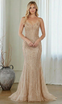Champagne Amelia Couture Long Prom Dress 9095