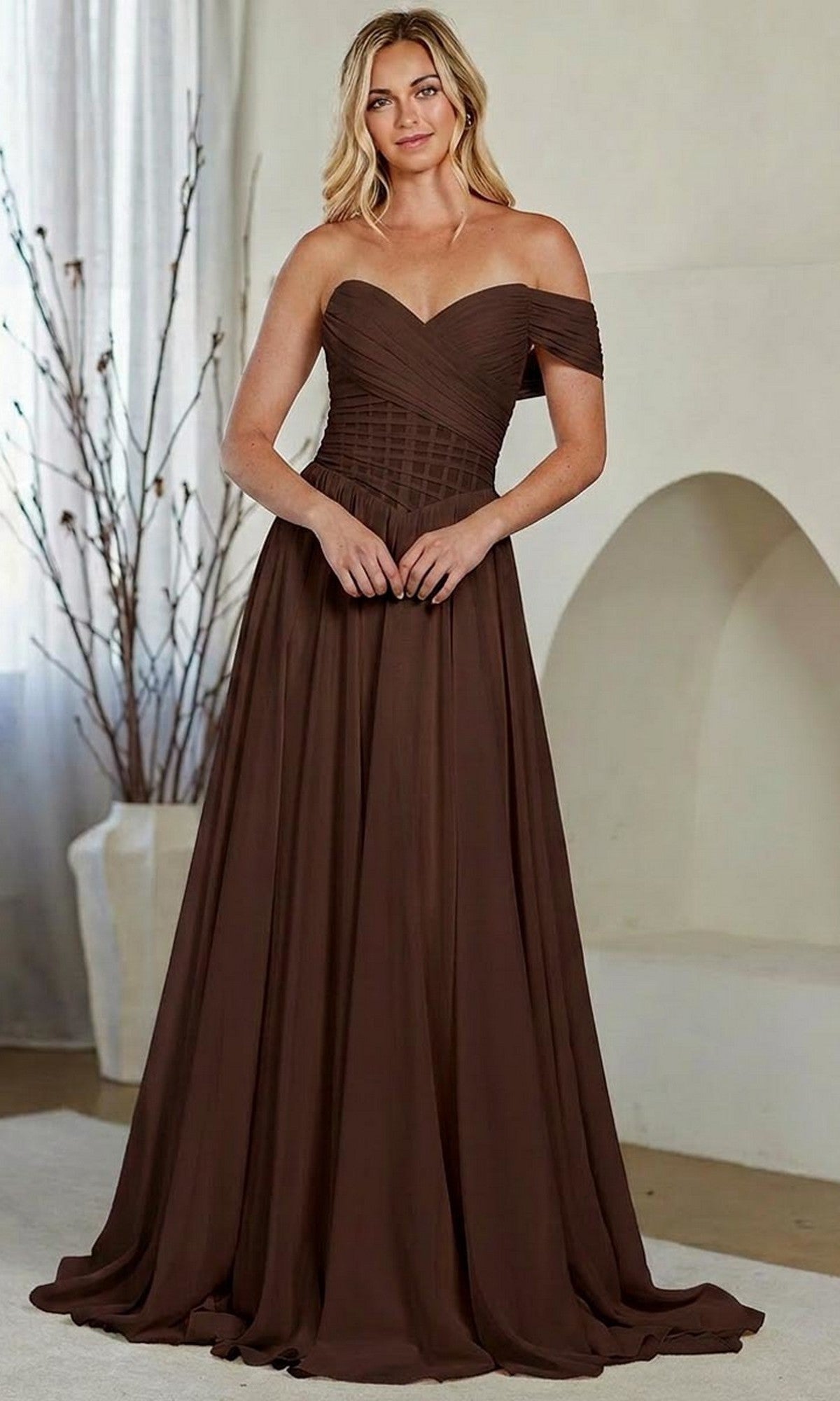 Brown Amelia Couture Long Prom Dress 9097