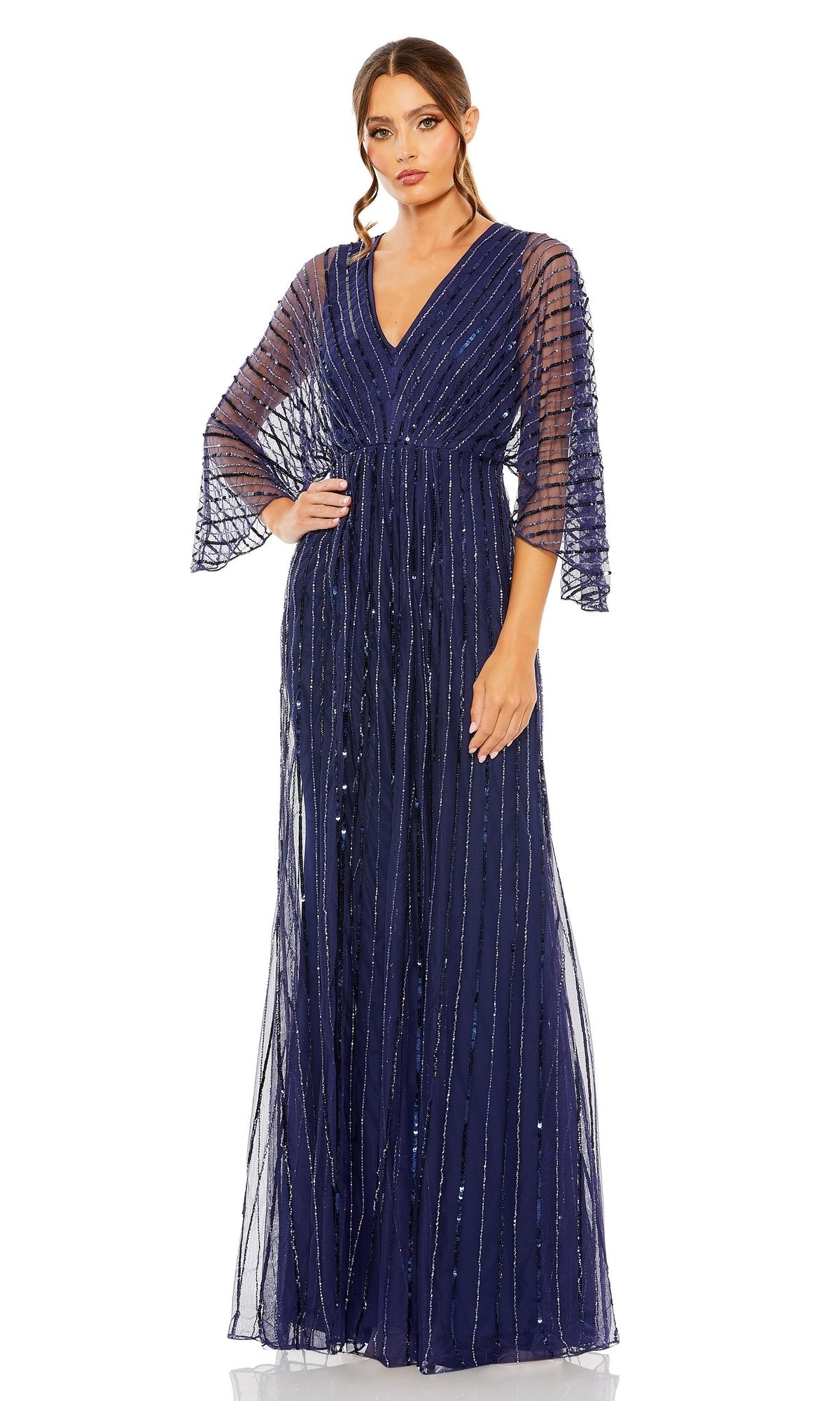 Navy Mac Duggal Long Formal Dress 93841