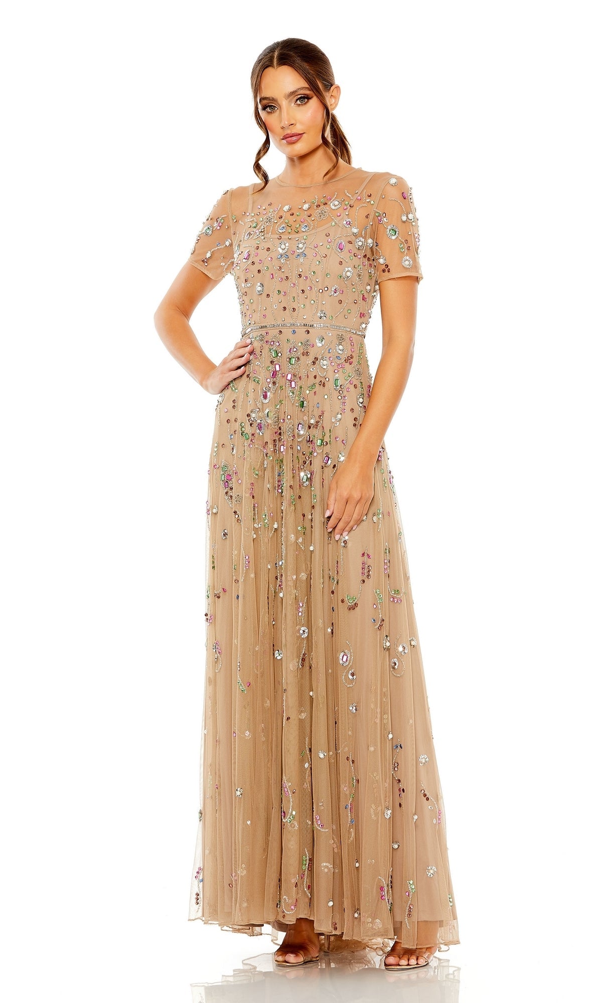 Antique Gold Mac Duggal Long Formal Dress 93924