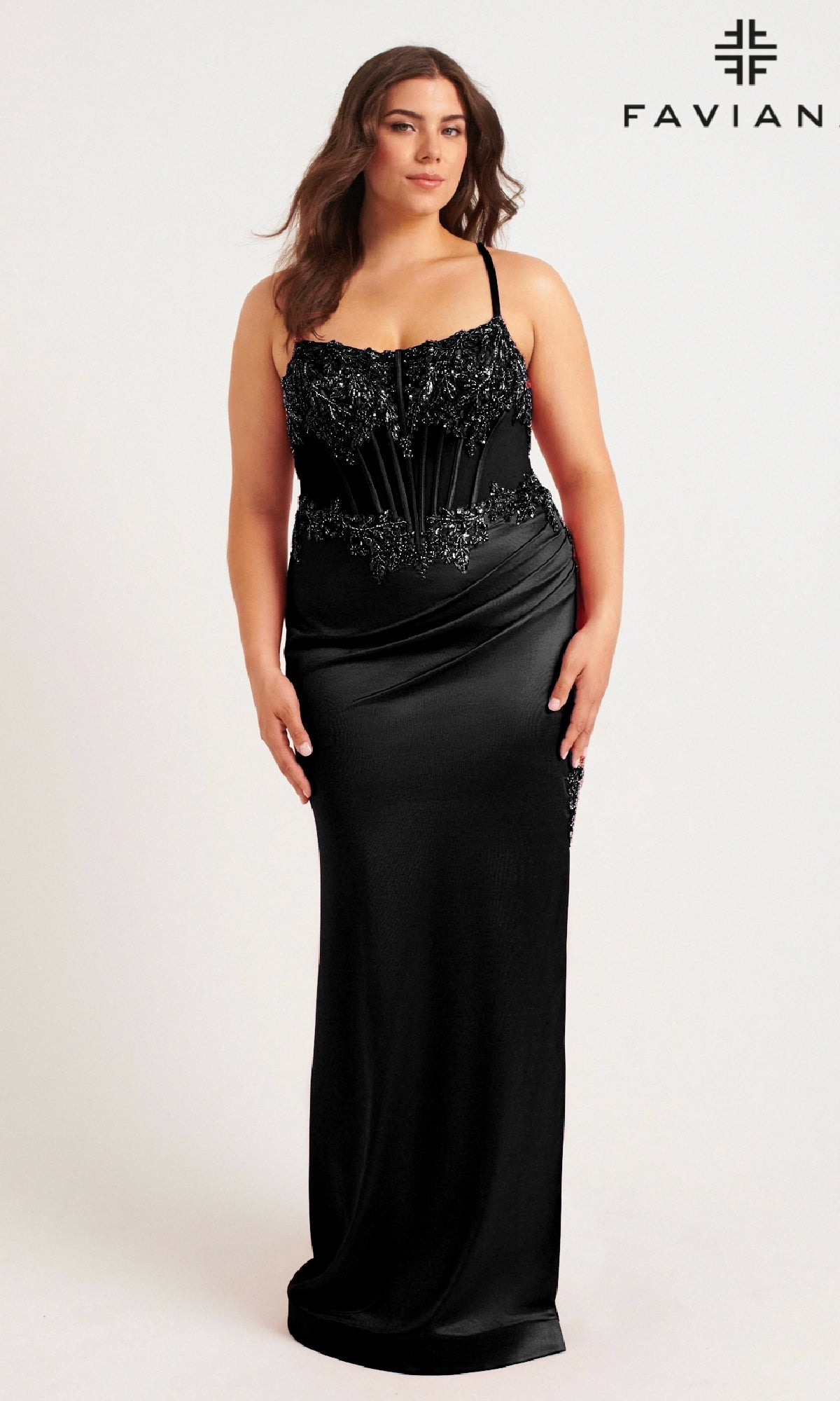 Faviana 9592 Long Plus Size Formal Corset Prom Dress - Black / 12W Faviana 9592 Long Plus Size Formal Corset Prom Dress - Black / 12W