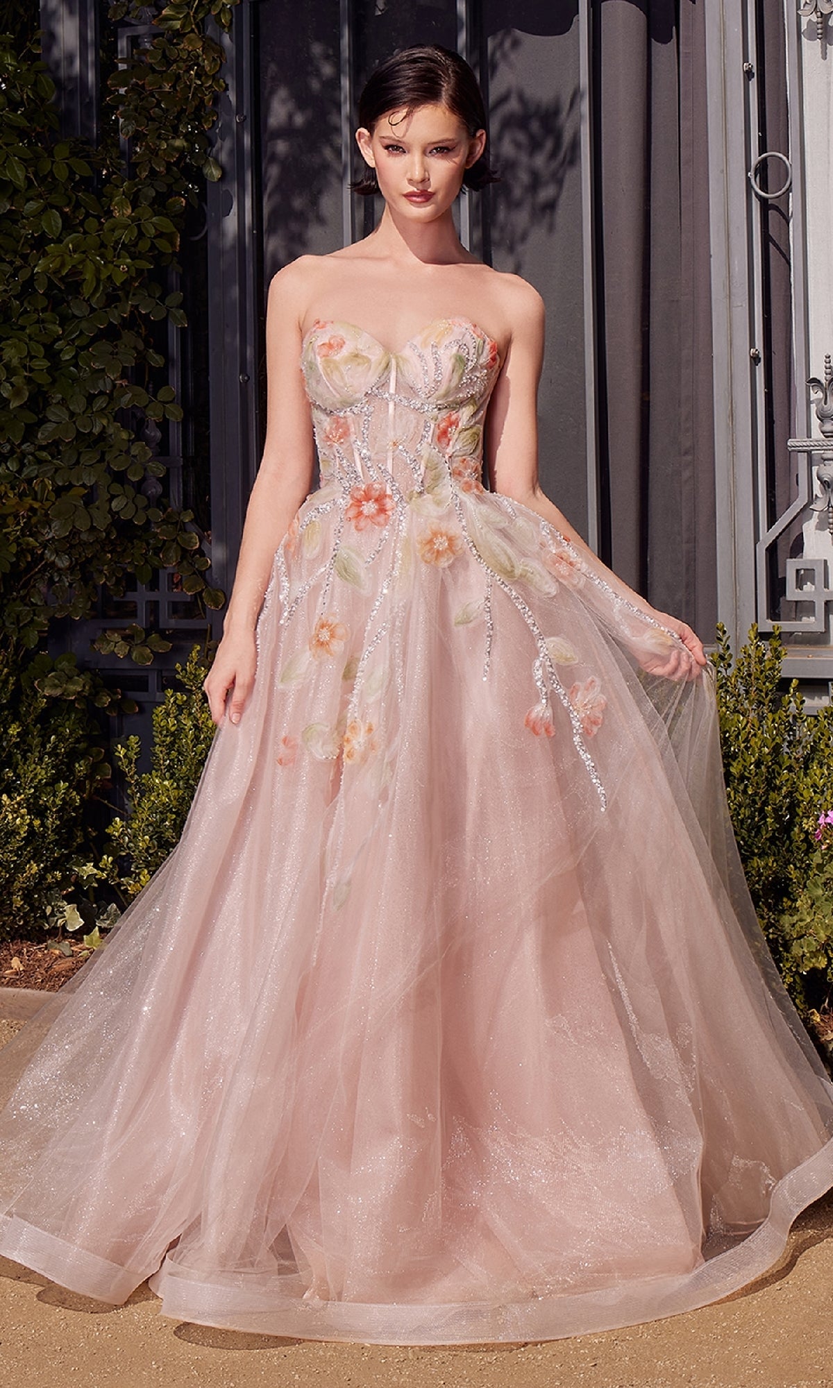 Peach Andrea and Leo Long Formal Dress A1383