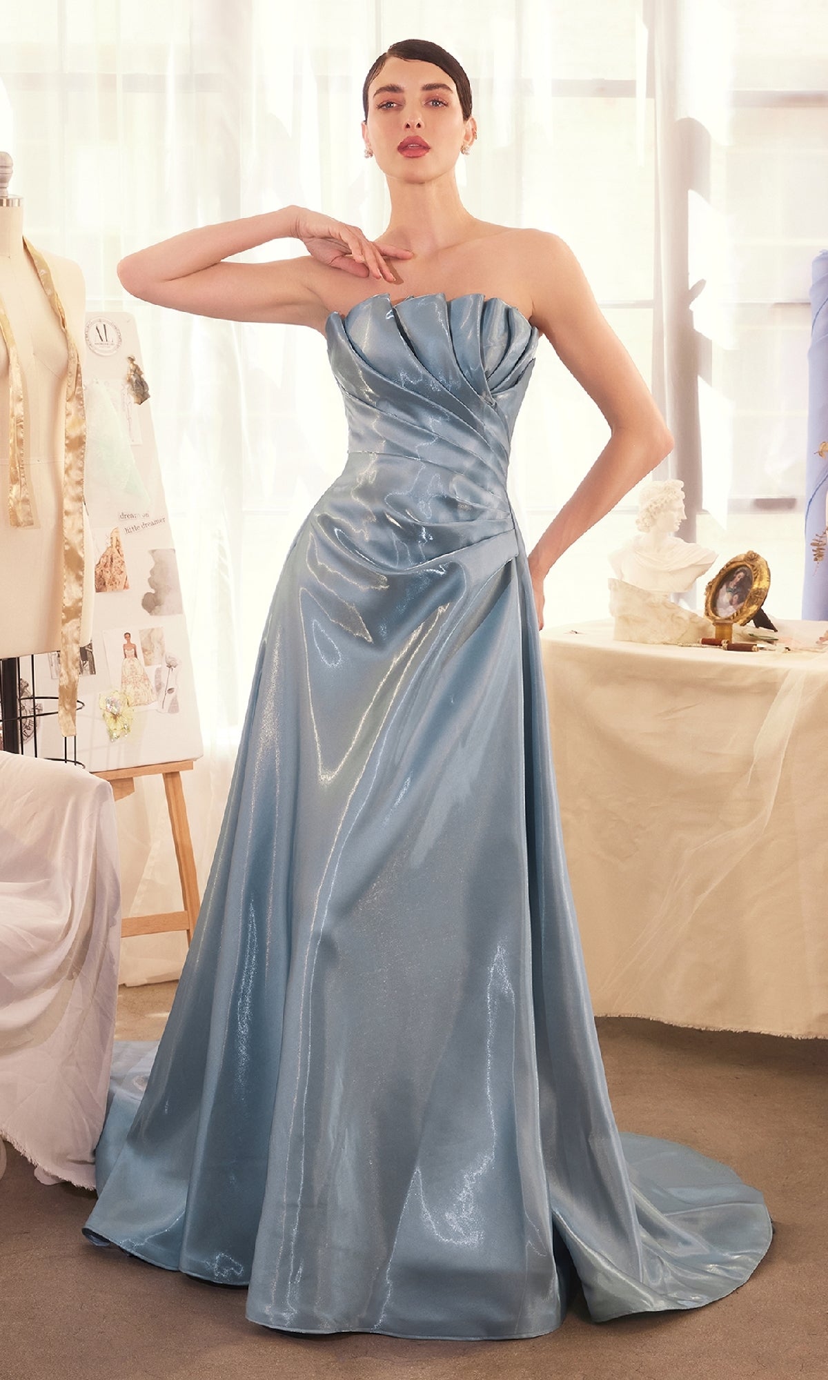 Smoky Blue Andrea and Leo Long Formal Dress A1439