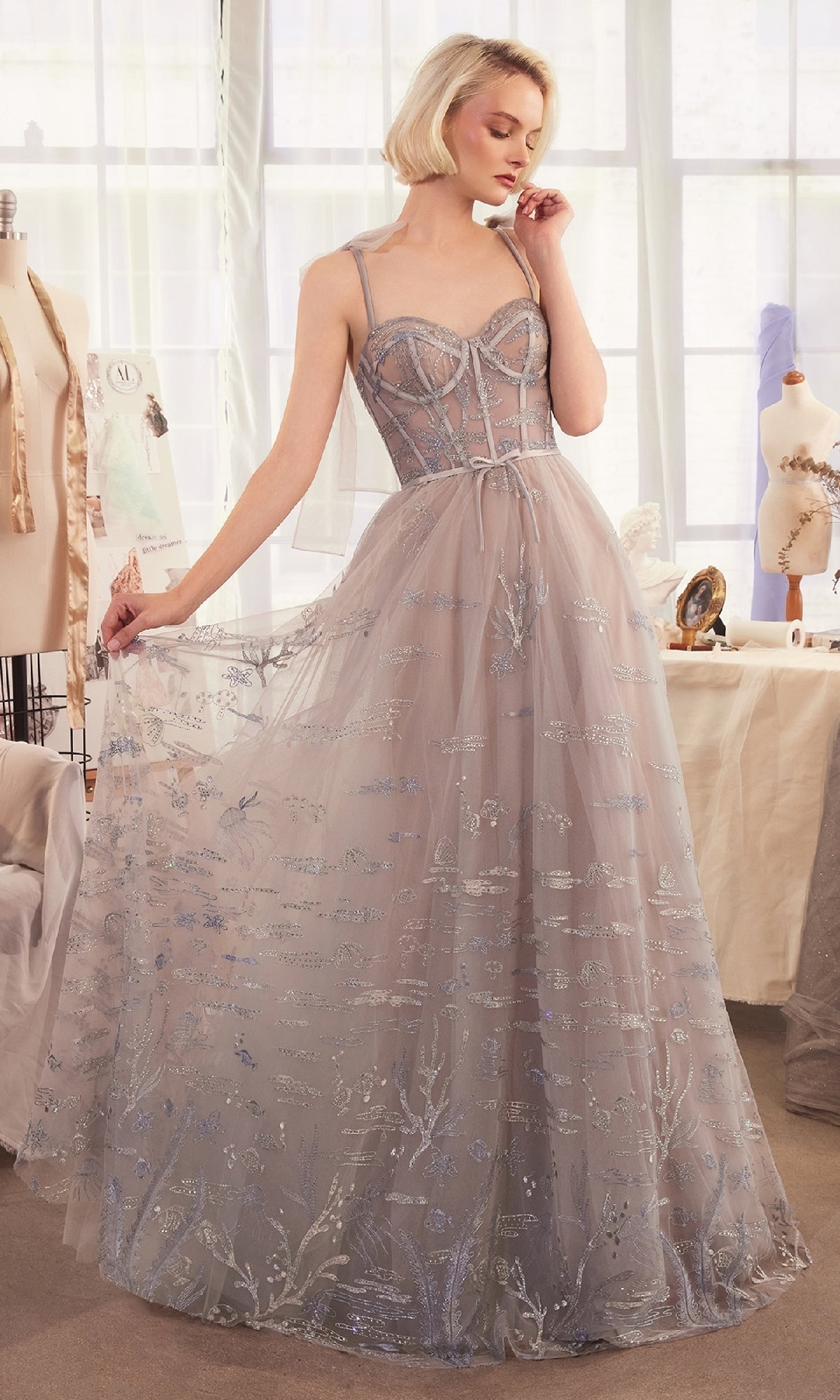 Silver Andrea and Leo Long Formal Dress A1458