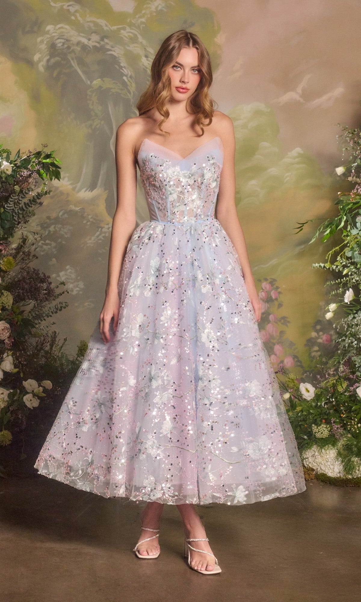 Light Blue Andrea and Leo Long Formal Dress A1485 - Image