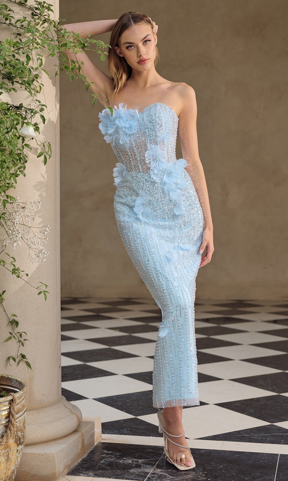 Light Blue Andrea and Leo Long Formal Dress A1487 - Image