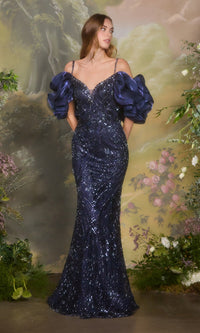 Navy Andrea and Leo Long Formal Dress A1488 - Image