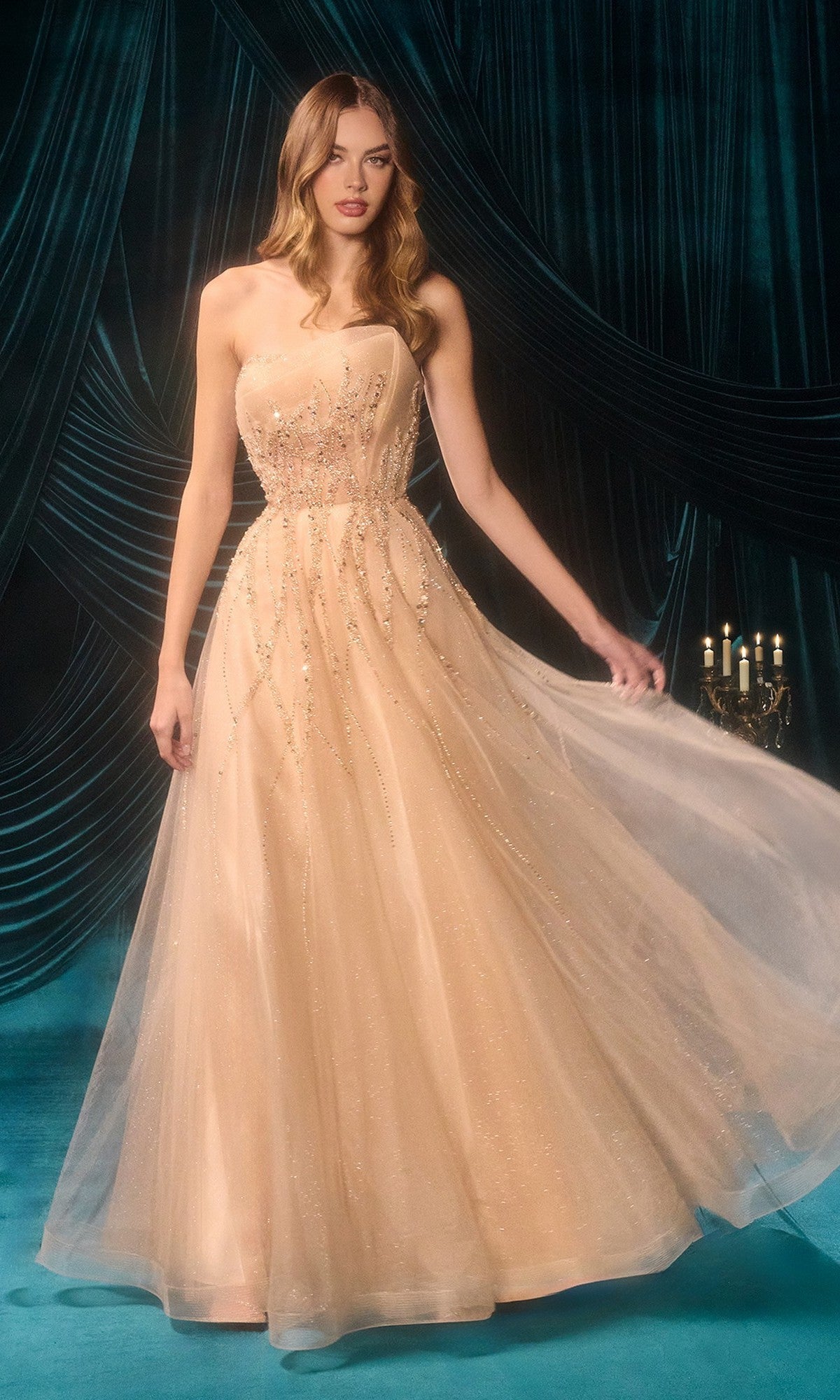Champagne Andrea and Leo Long Formal Dress A1491 - Image