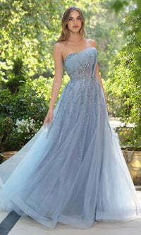 Smoky Blue Andrea and Leo Long Formal Dress A1491 - Image