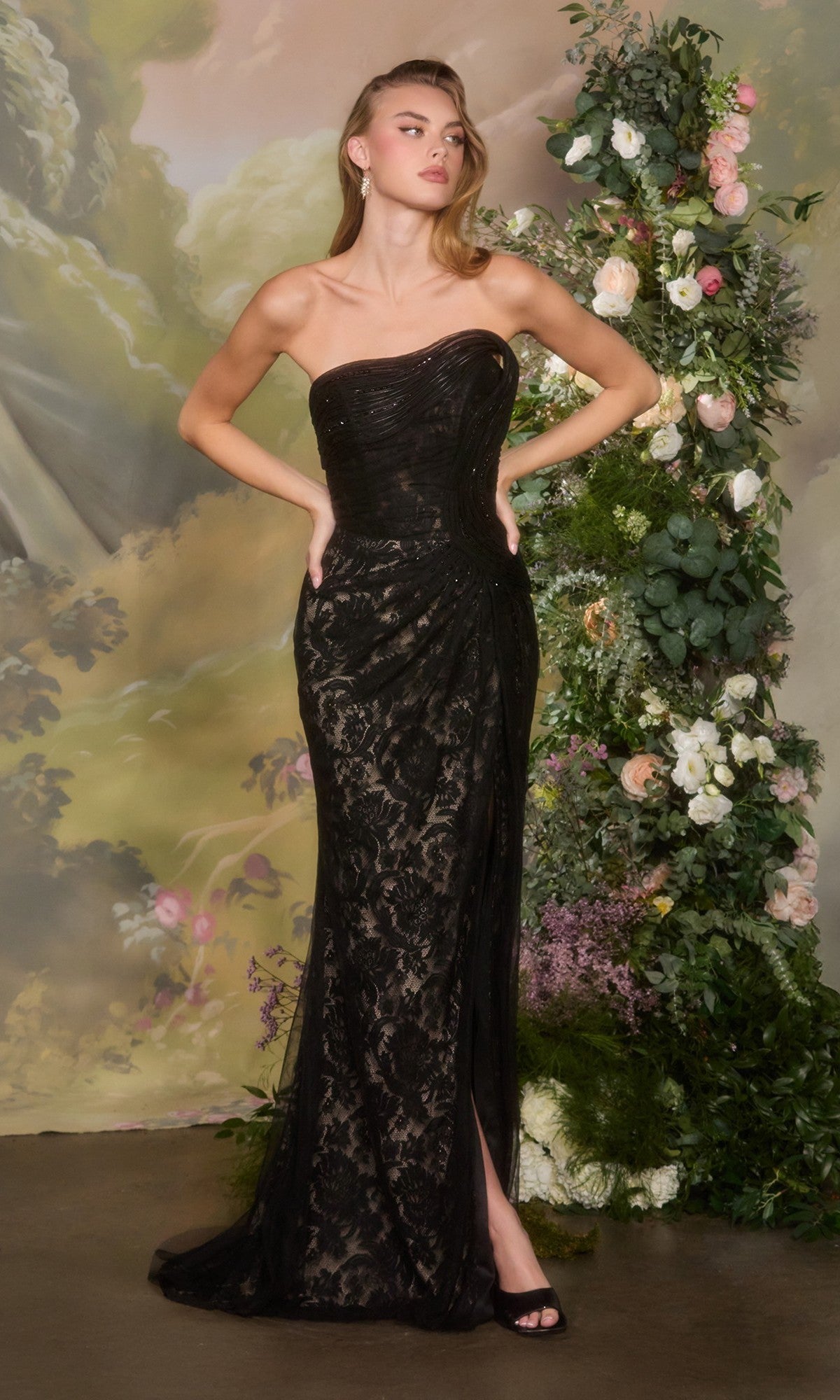 Black Andrea and Leo Long Formal Dress A1497 - Image