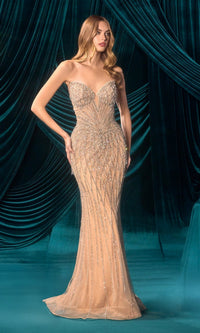 Champagne Andrea and Leo Long Prom Dress a1503 - Image
