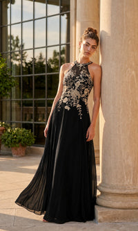 Black/Gold Betsy & Adam Long Formal Dress A23004