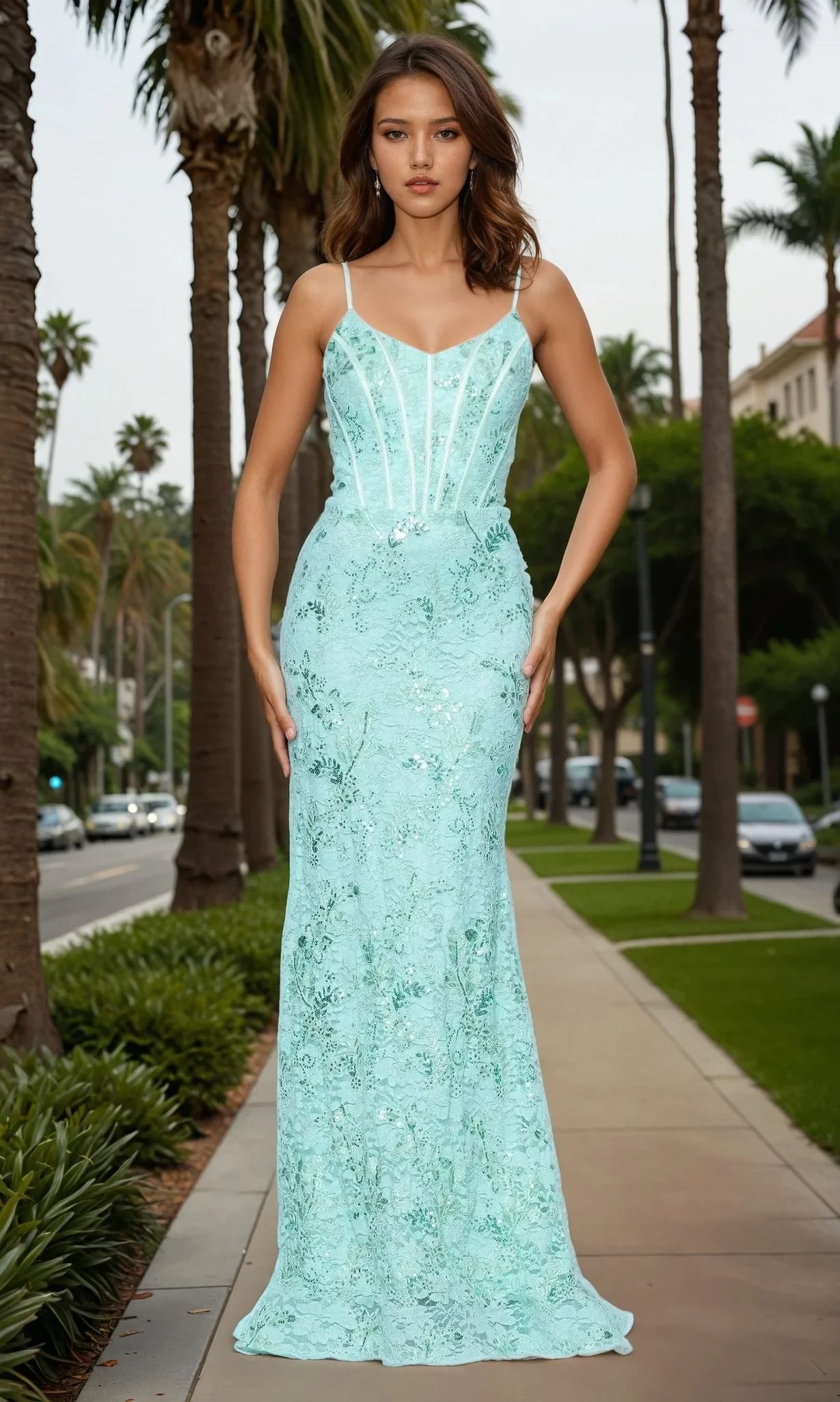 betsy & adam gowns & formal dresses Betsy and Adam Long Formal Dress a26885 Aqua / 0