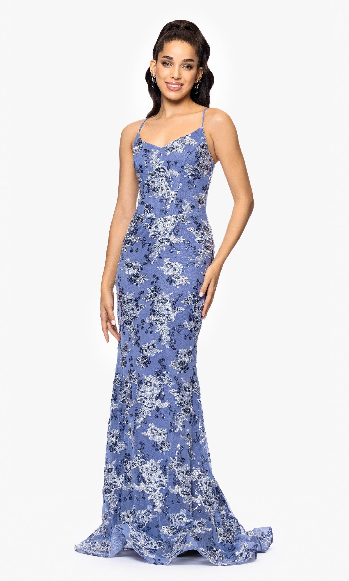 Betsy and Adam Long Formal Dress a26917 Blue Multi / 0 Betsy and Adam Long Formal Dress a26917 Blue Multi / 0