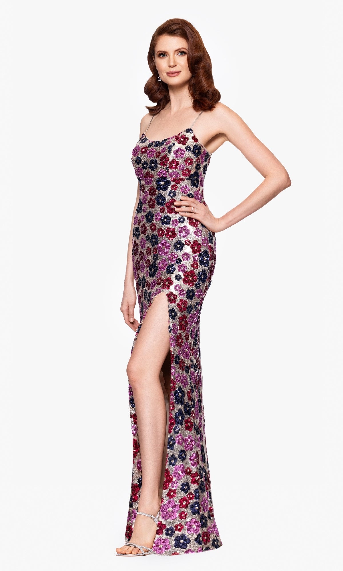 Nude/Navy/Pink Betsy and Adam Long Formal Dress a27017