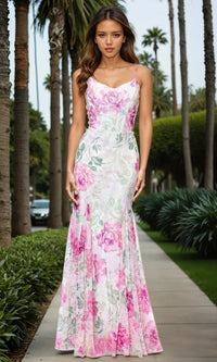 Ivory/Pink Betsy and Adam Long Formal Dress a27020