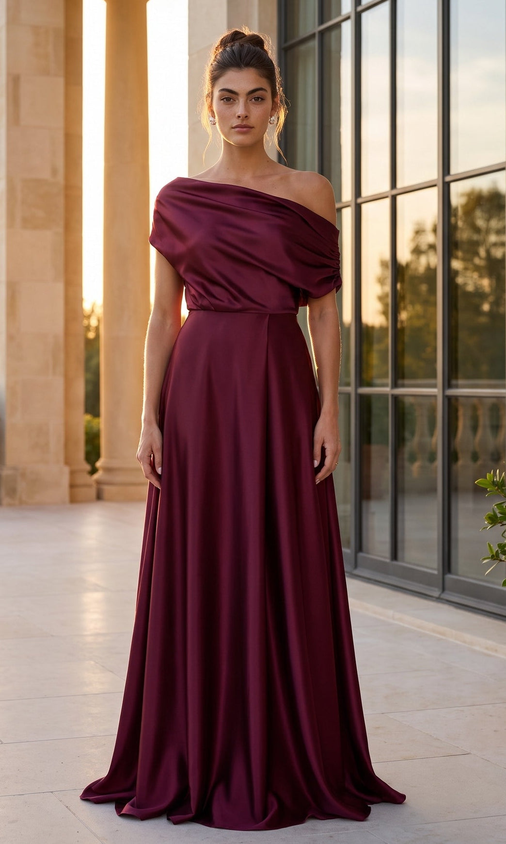 Burgundy Betsy & Adam Long Formal Dress A28529
