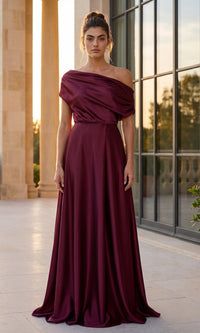 Burgundy Betsy & Adam Long Formal Dress A28529