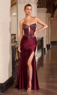 Burgundy Ladivine Long Formal Dress C172 - Image