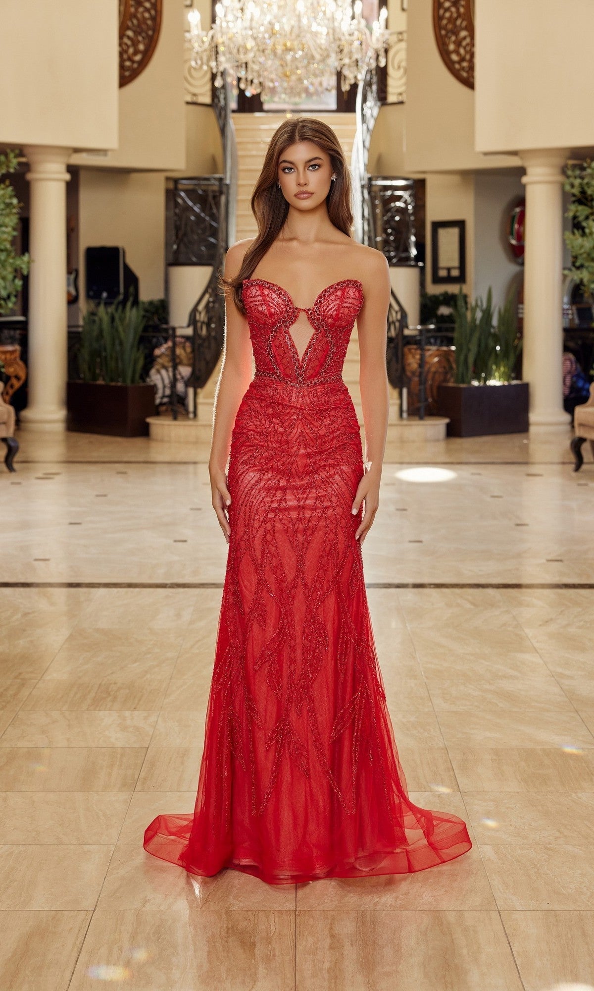 red and nude prom dress Gorgeous red sequin prom dress with nude underlay
