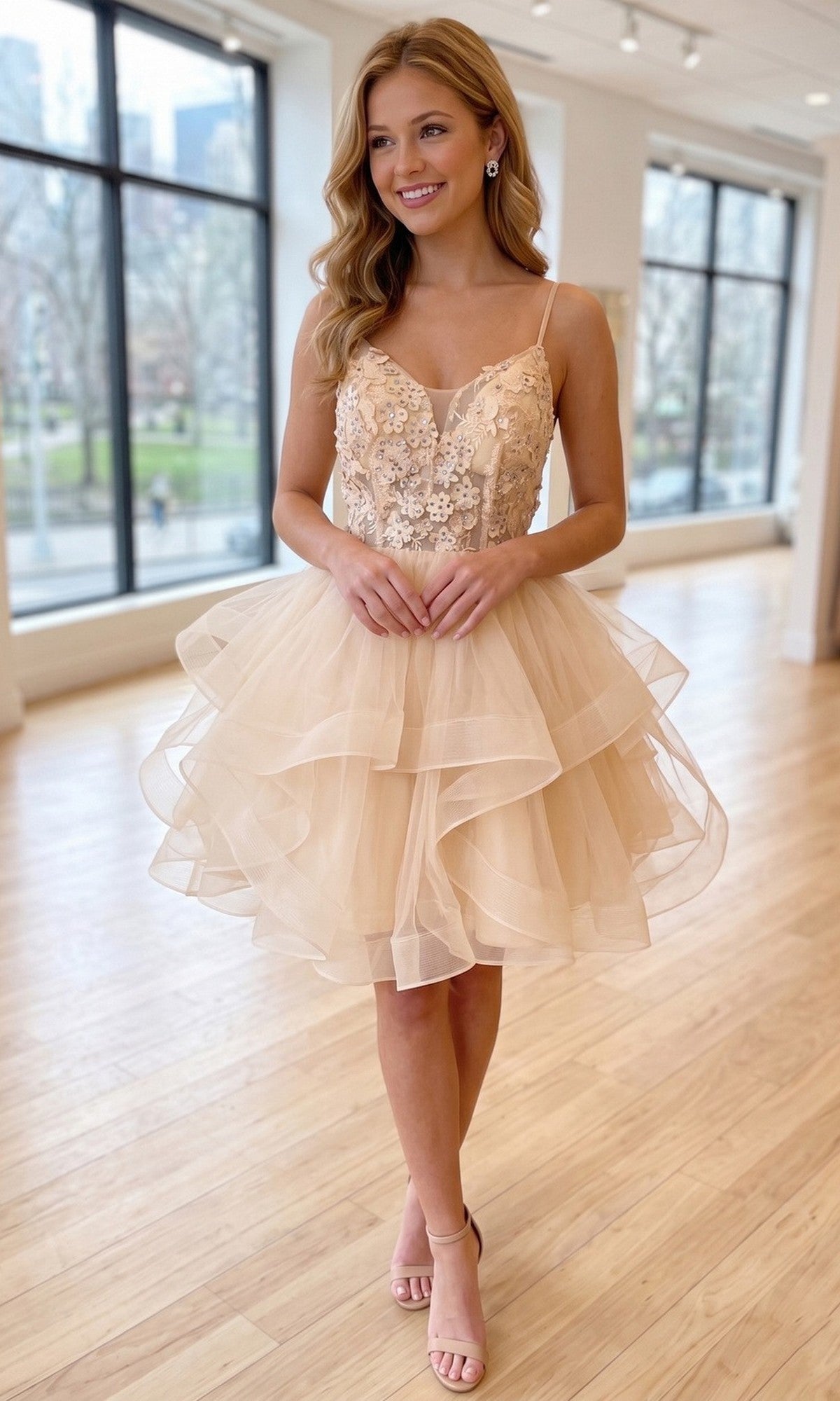Champagne Gold Chicas Short Cocktail Dress C320