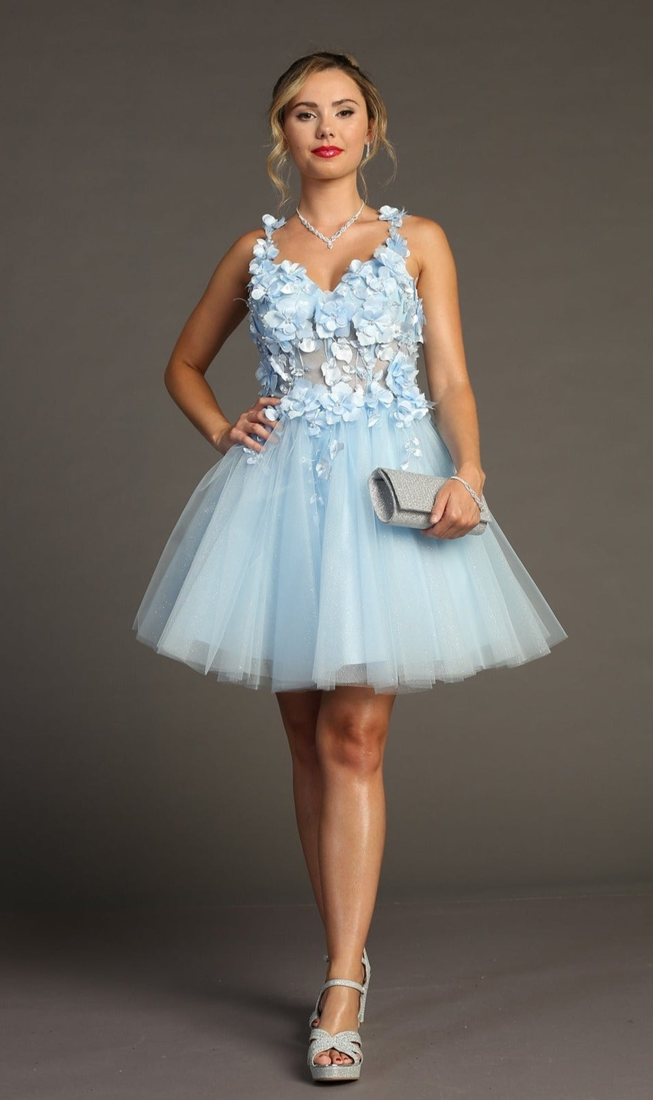 Short Party Dress c321 by Chicas Baby Blue / Large Short Party Dress c321 by Chicas Baby Blue / Large