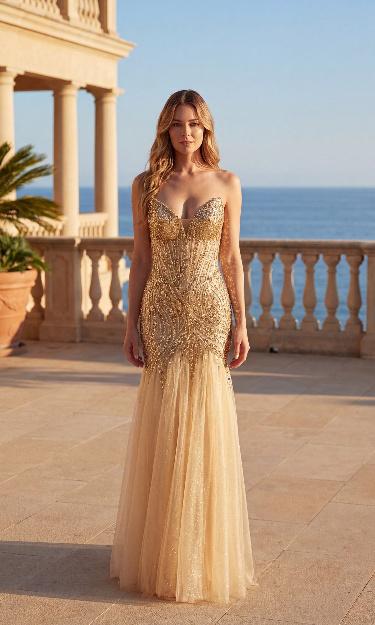 Champagne Chicas Long Formal Dress C345