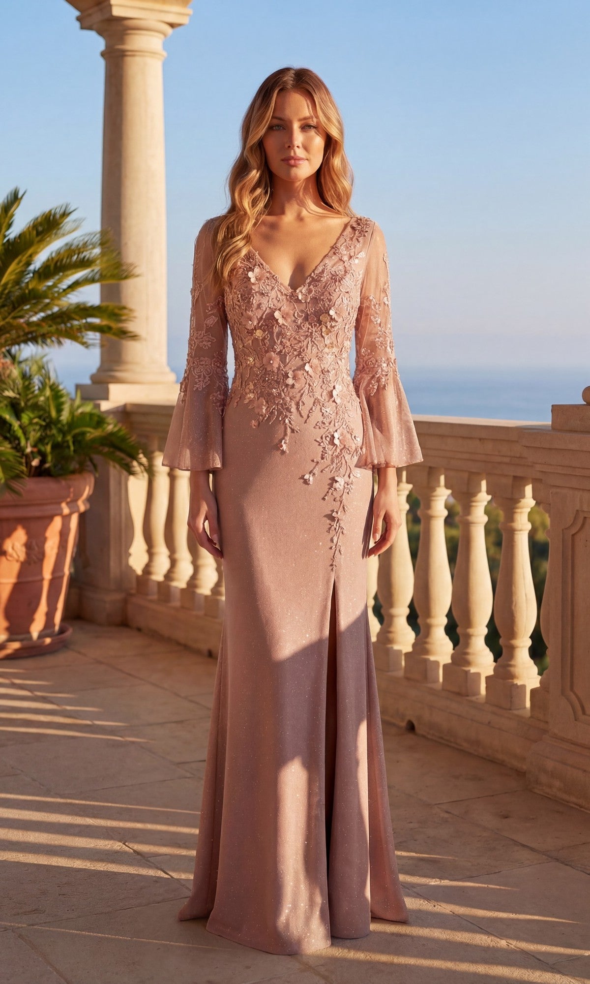 Rose Gold Chicas Long Mother of the Bride Dress C357