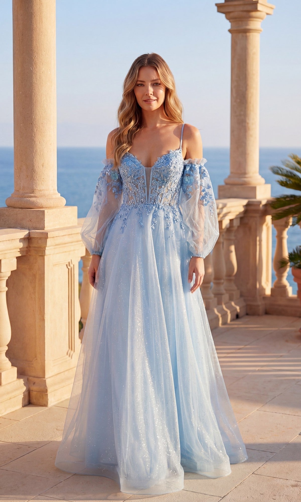 Sky Blue Chicas Long Formal Dress C358