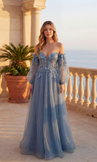 Slate Blue Chicas Long Formal Dress C358